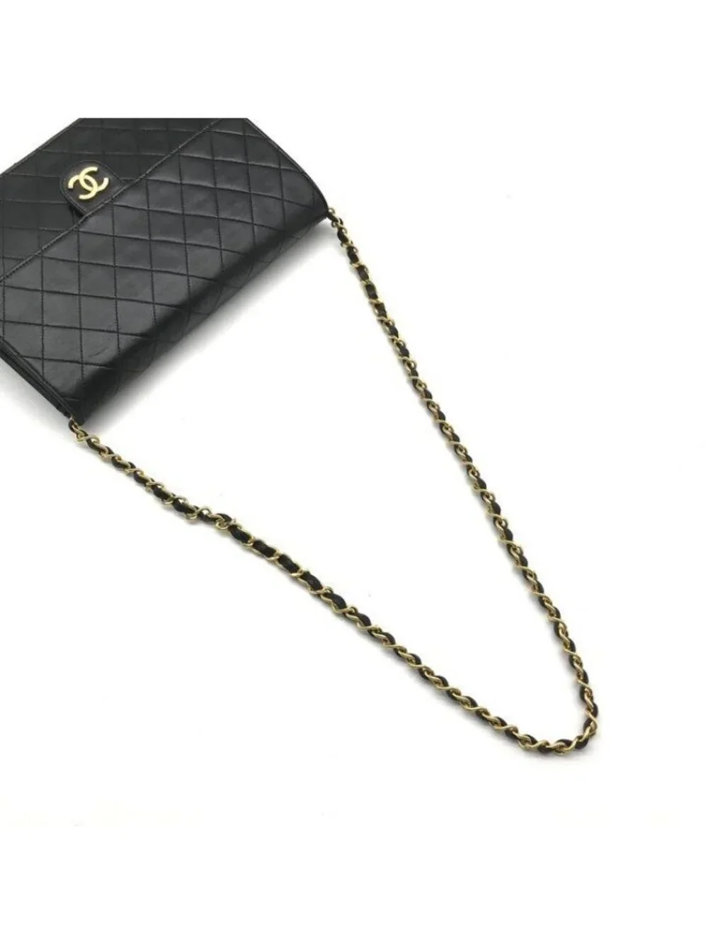 Chanel CC Logo Quilted Push Lock Lambskin Chain Shoulder Bag Black